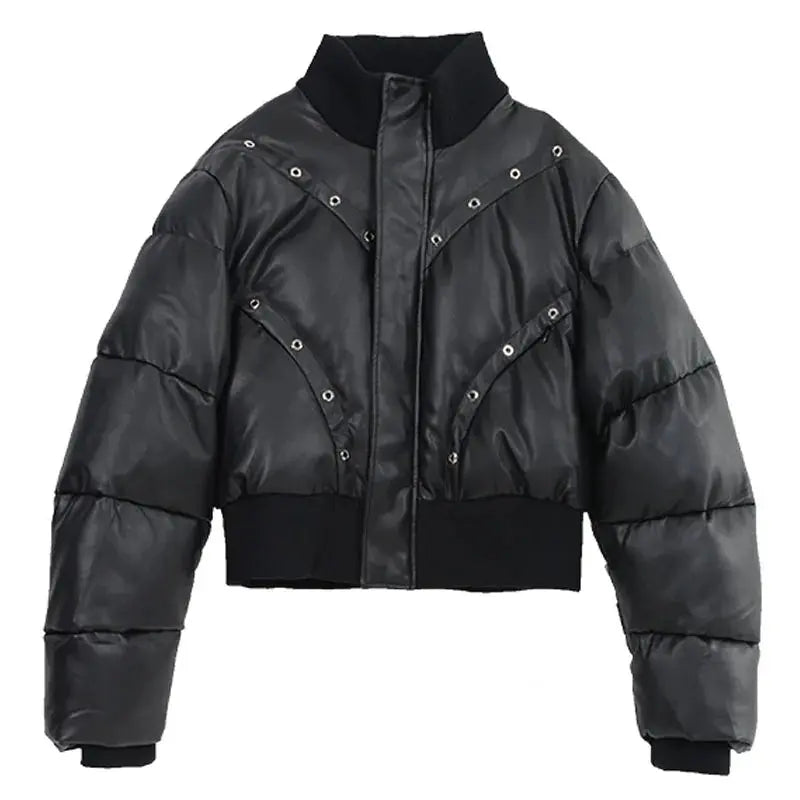 Leather Puffer Metal Holes Jacket - Hominus Denim