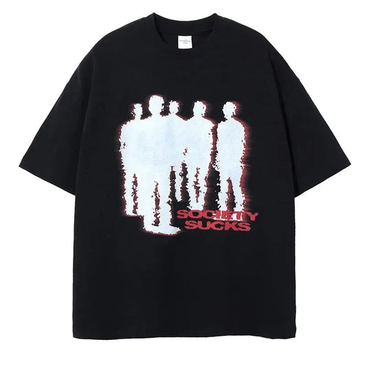 Men Tshirt Cotton Shadow Letter Print Punk Hip Hop Gothic Streetwear Short Sleeve Summer Korean Fashion Tops Tees Y2k Clothing Hominus Denim