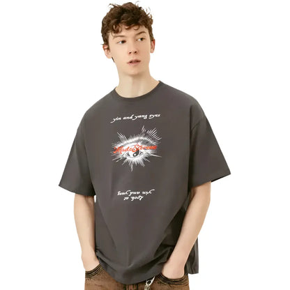 Men Tshirt Y2K Hip Hop Eye Graphic Print Streetwear T-Shirt 2024 Punk Gothic Short Sleeve Shirts 2024 Harajuku Loose Tee Tops Hominus Denim