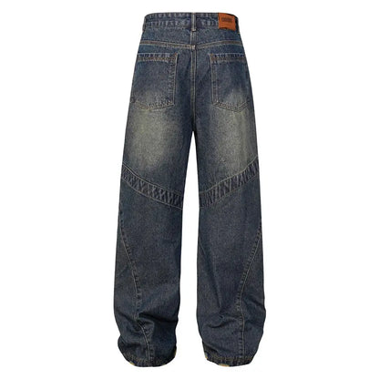 Men Vintage Baggy Jeans Distressed Ripped Pleated Patchwork Y2K Loose Denim Pants Harajuku Streetwear Hip Hop Jeans Black Male Hominus Denim