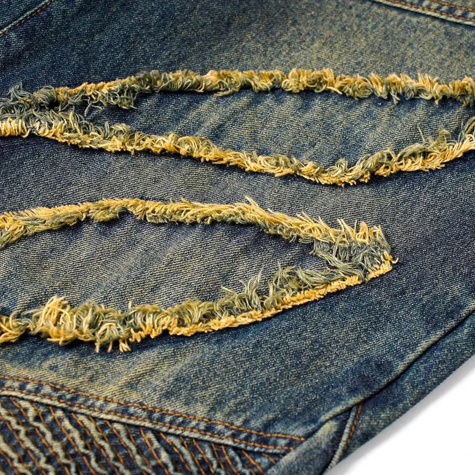 Men Vintage Baggy Jeans Distressed Ripped Pleated Patchwork Y2K Loose Denim Pants Harajuku Streetwear Hip Hop Jeans Black Male Hominus Denim