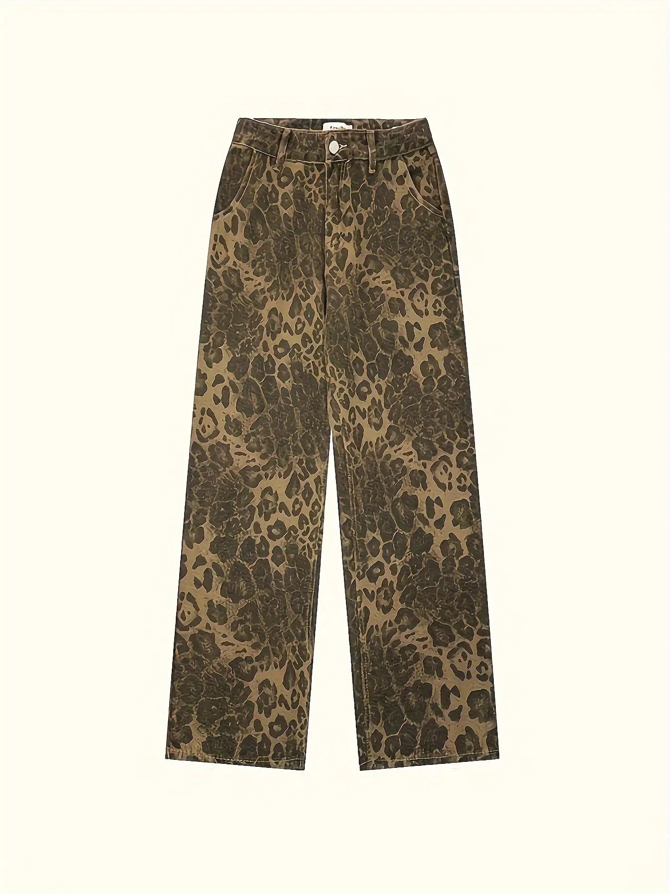 Men's Baggy Leopard Skin Graphic Print Denim Pants With Pockets, Street Style Jeans For Fall Winter Outdoor Activities Hominus Denim