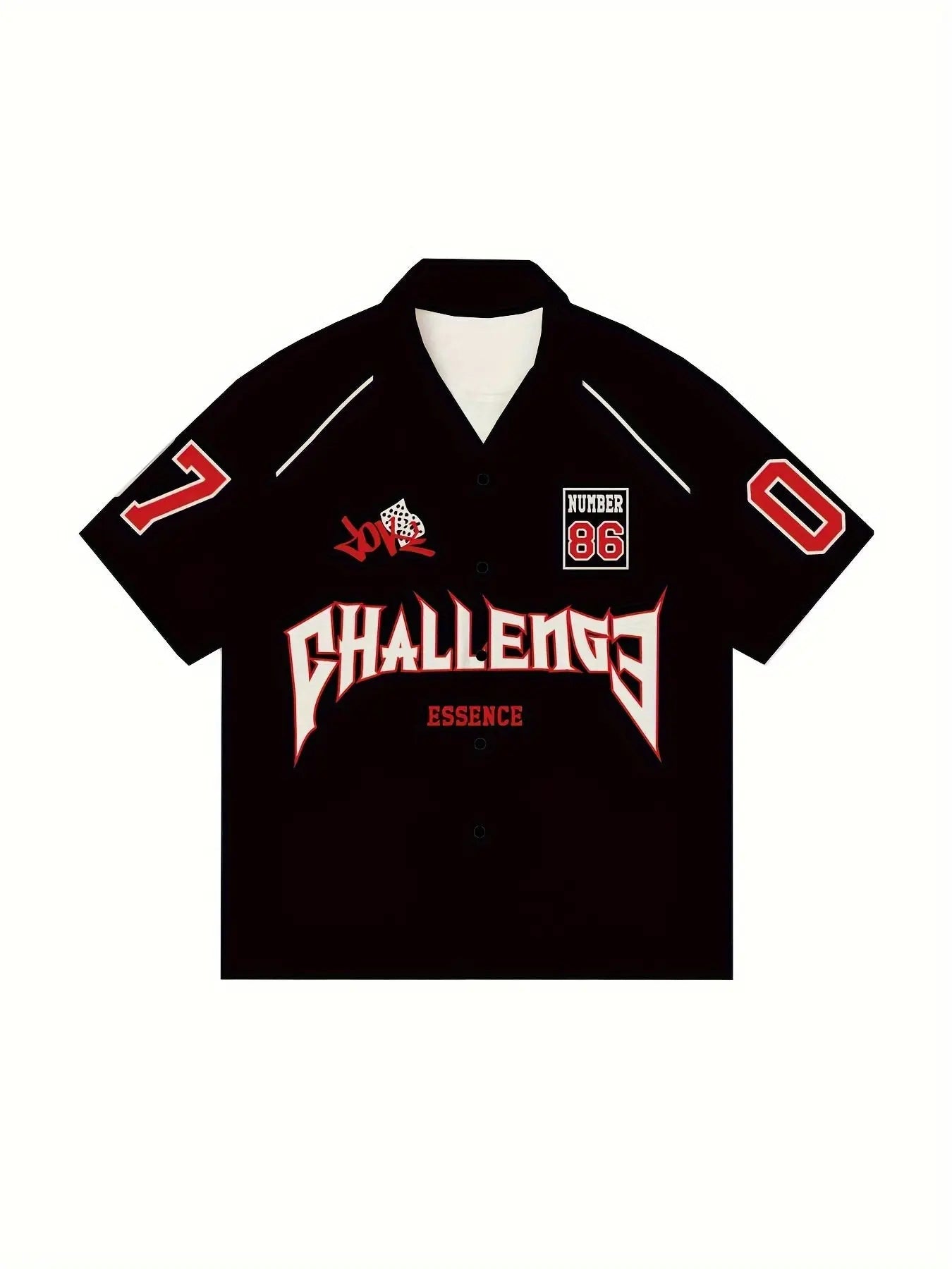 Men's Short Sleeve Lapel Shirt With Number And Letter Print, Men's Summer Racing Shirt, Soft For Summer Sports Hominus Denim