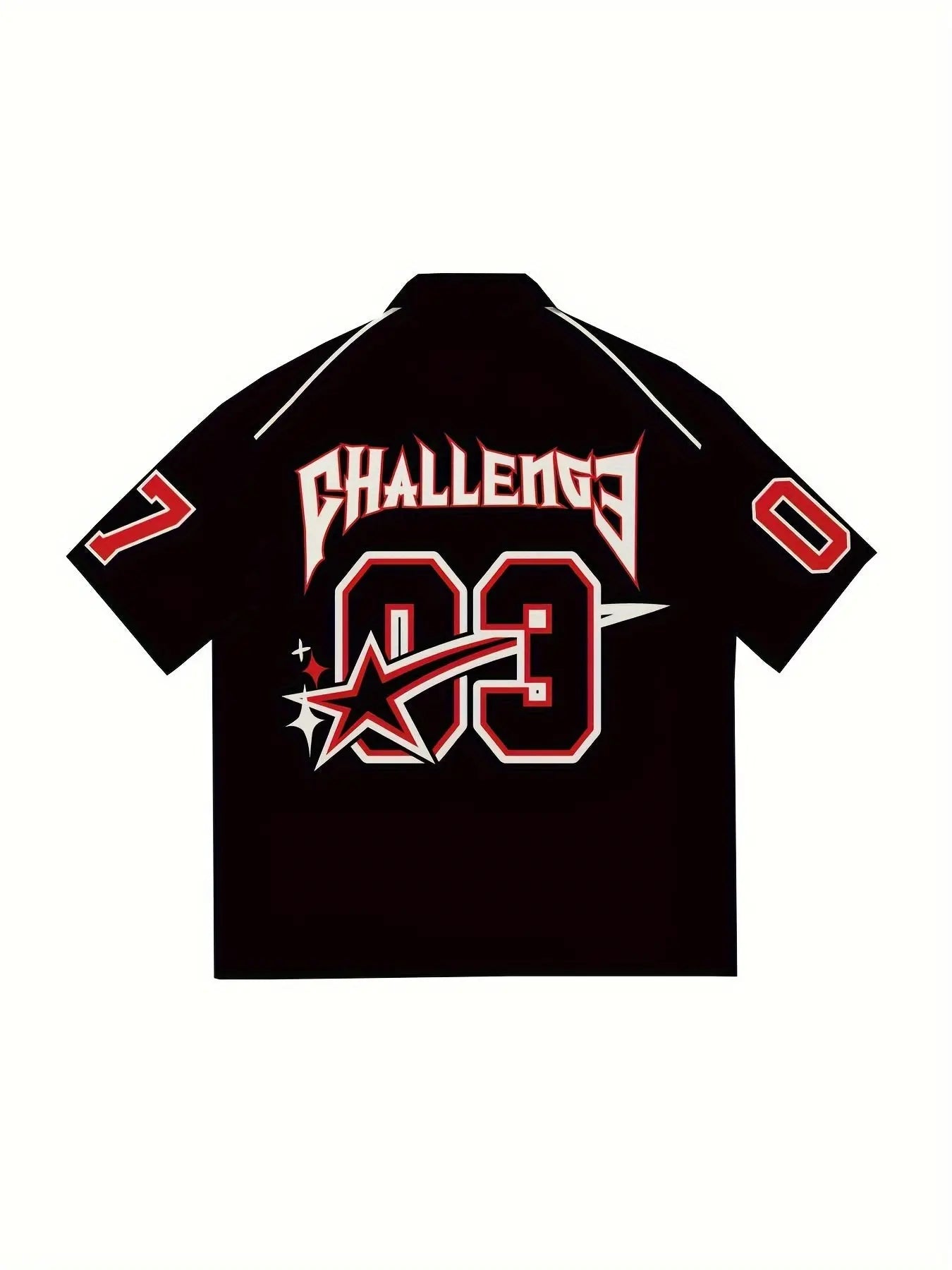 Men's Short Sleeve Lapel Shirt With Number And Letter Print, Men's Summer Racing Shirt, Soft For Summer Sports Hominus Denim