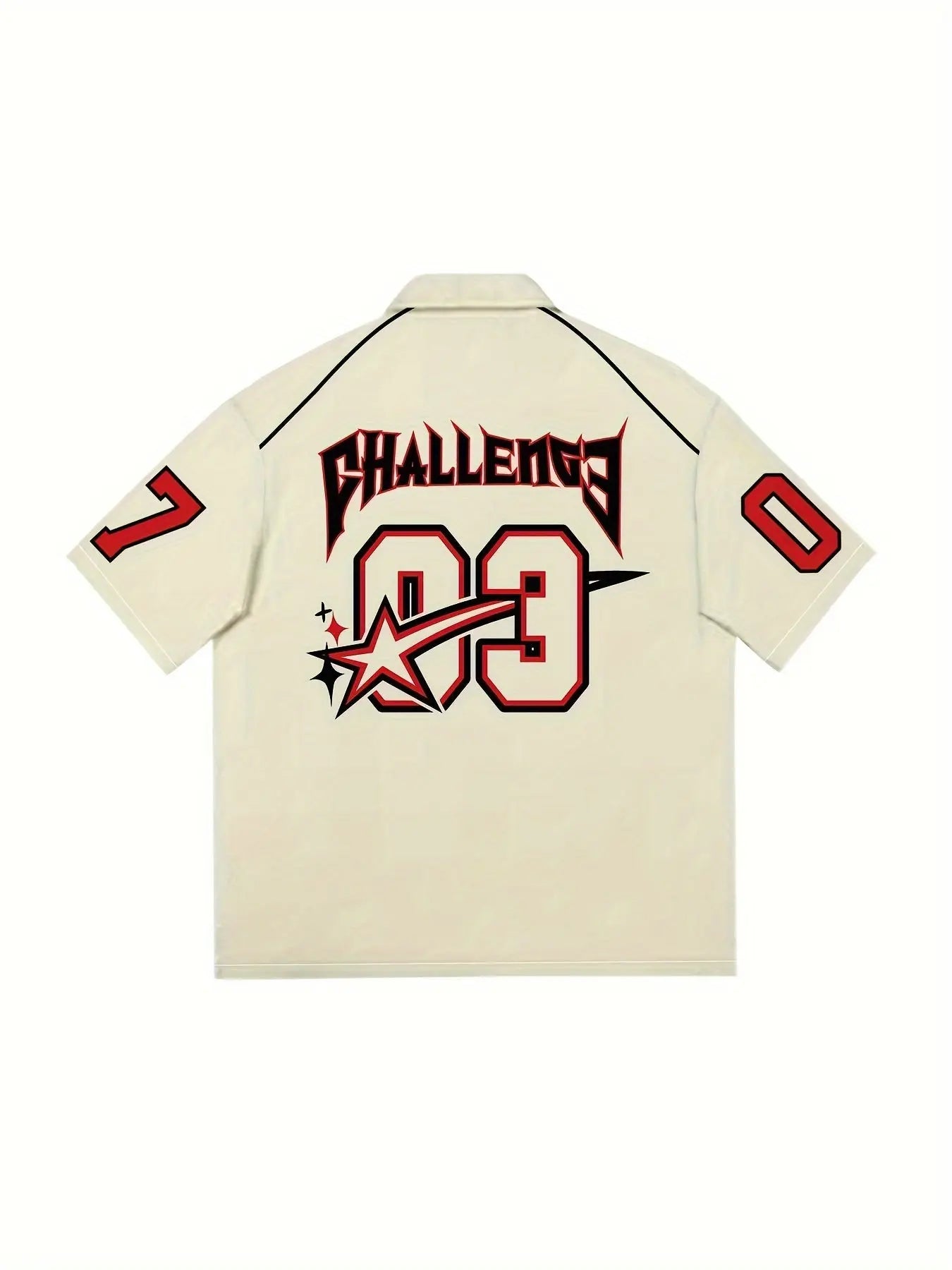 Men's Short Sleeve Lapel Shirt With Number And Letter Print, Men's Summer Racing Shirt, Soft For Summer Sports Hominus Denim
