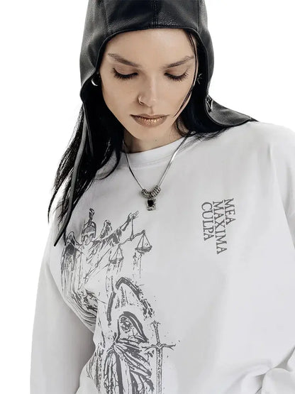 Men's T-Shirt Atrium White Graphic Oversized Cotton Vintage Summer Long Sleeve Tees Tops Harajuku Korean Y2k Streetwear Clothes Hominus Denim