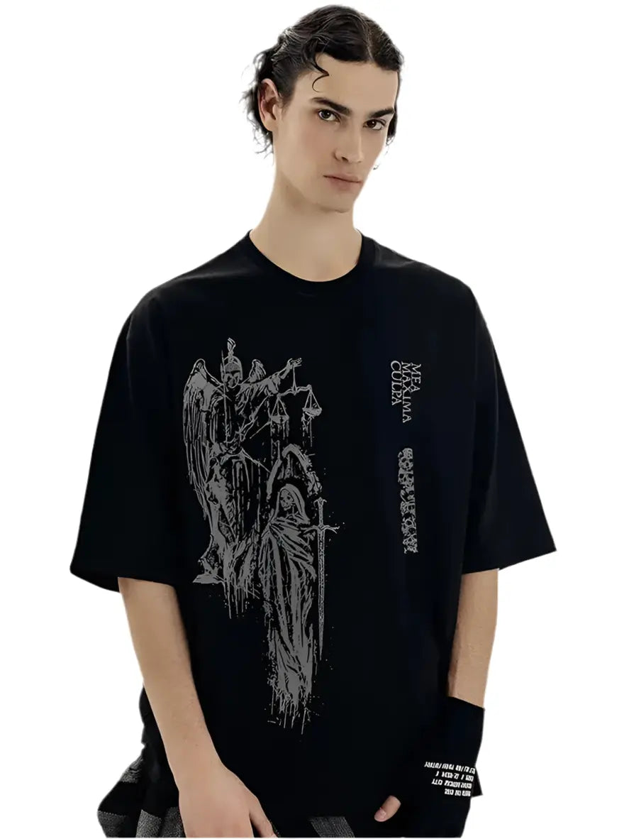 Men's T-Shirt Atrium black Graphic Oversized Cotton Vintage Summer Short Sleeve Tees Tops Harajuku Y2k Streetwear Korean Clothes Hominus Denim