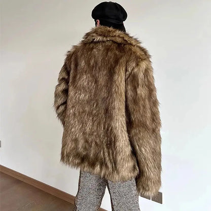 Men's fur coat raccoon hair short coat Wolf hair casual warm personality jacket Hominus Denim