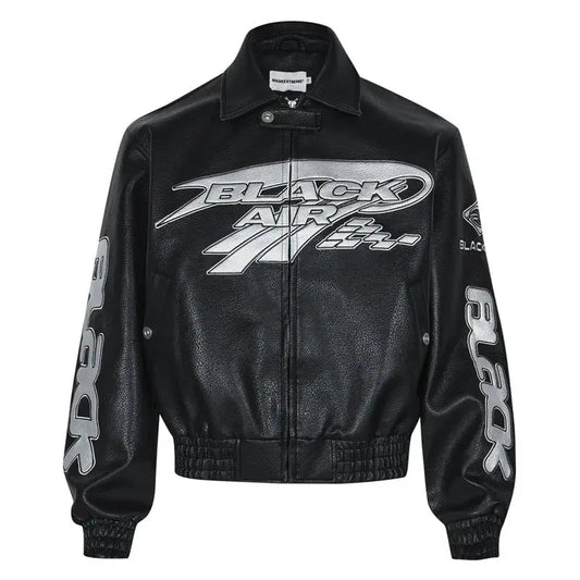 Mens Bomber Jacket Vintage Patchwork Big Letter PU Leather Motorcycle Jackets Hip Hop Oversize Waterproof Coat Couple Streetwear Hominus Denim