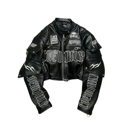 Motorcycle Gothic Embroidered Leather Jacket