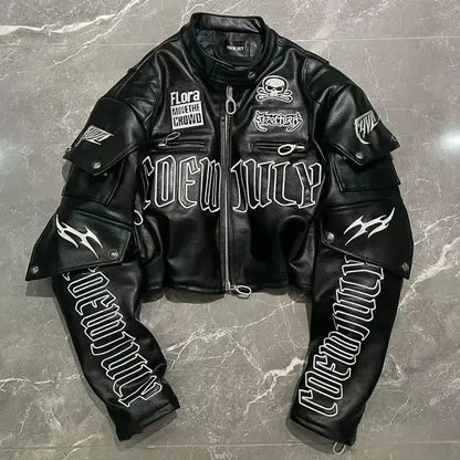 Motorcycle Gothic Embroidered Leather Jacket