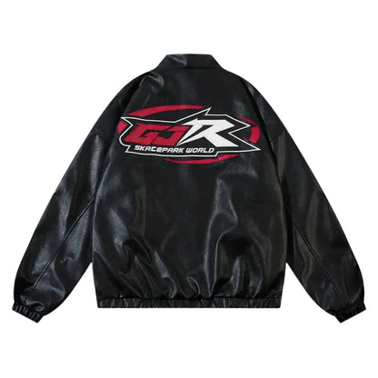 Motorcycle Gothic Logo Embroidered Leather Jacket Hominus Denim