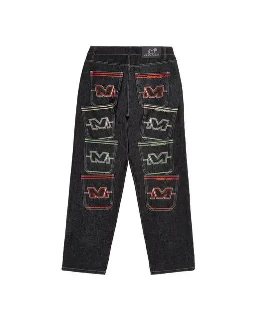 Multi M Pockets Embroided Y2K Jeans