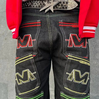 Multi M Pockets Embroided Y2K Jeans