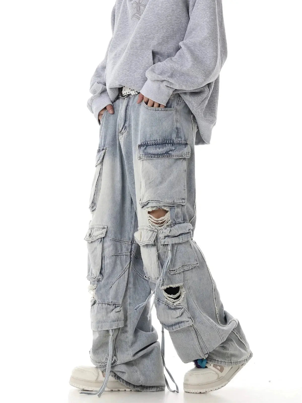 Multi Pocket Cargo Jeans Hip Hop Streetwear Pants for Men Distressed Ripped Baggy Jeans Dropshipping Hominus Denim