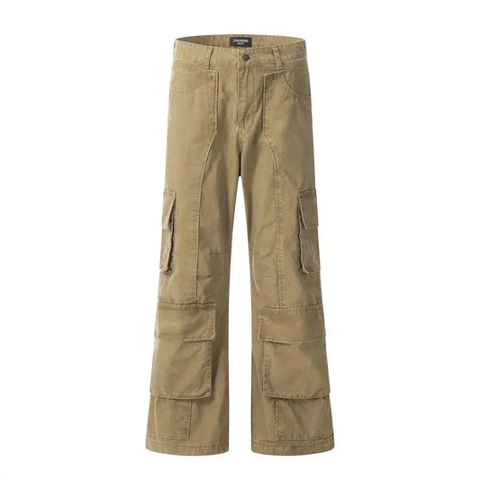Multi-Pocket Denim Carpenter Pant Mens High Street Double Knee Loose Wide Leg Vintage Jeans Men Trousers Hominus Denim