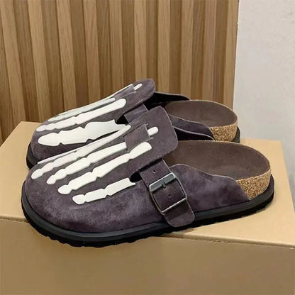 Nubuck Leather Skeleton Flat Slide Slipper - Hominus Denim
