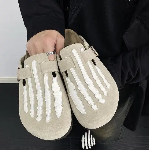 Nubuck Leather Skeleton Flat Slides Slippers Hominus Denim