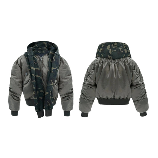 Oversized Camouflage Scarf Hooded Bomber Jacket Hominus Denim