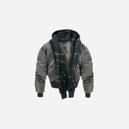 Oversized Camouflage Scarf Hooded Bomber Jacket Hominus Denim