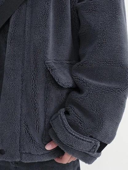 Oversized Dark Grey Fleece Hooded Jacket