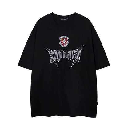 Oversized Embroidered Gothic Letter Vintage Tee