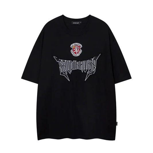 Oversized Embroidered Gothic Letter Vintage Tee
