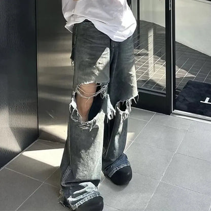 Oversized Frayed Damaged Baggy Wide Leg Jean