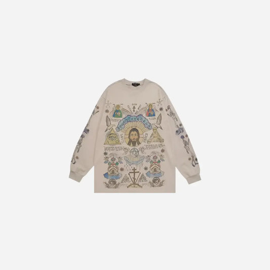 Oversized Retro Graphic Christian Design Long Sleeve Tee Hominus Denim