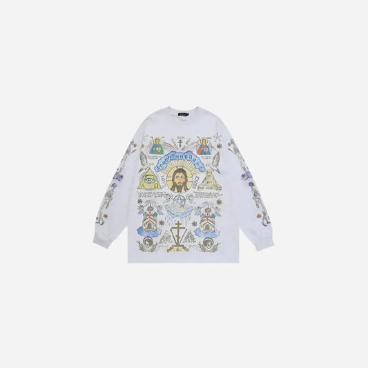 Oversized Retro Graphic Christian Design Long Sleeve Tee Hominus Denim