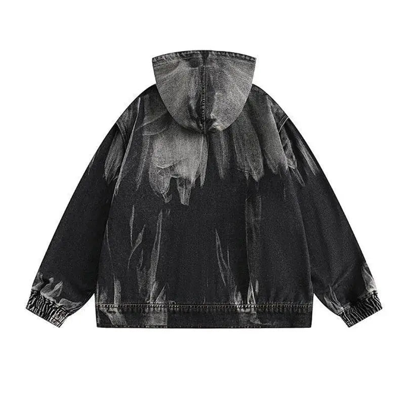 Oversized Tie Dye Printed Casual Denim Jackets Hooded Harakuju Streetwear Loose Hoodies Coats For Male Vintage Hominus Denim