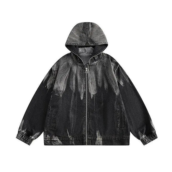 Oversized Tie Dye Printed Casual Denim Jackets Hooded Harakuju Streetwear Loose Hoodies Coats For Male Vintage Hominus Denim