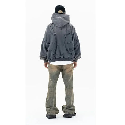 Oversized Vintage Gradient Sweatshirt Men Hip Hop Harakuju Streetwear Pullover Hoodies Irregular Patchwork Hominus Denim