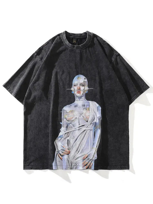 Oversized Vintage Robot Graphic Printed Tee