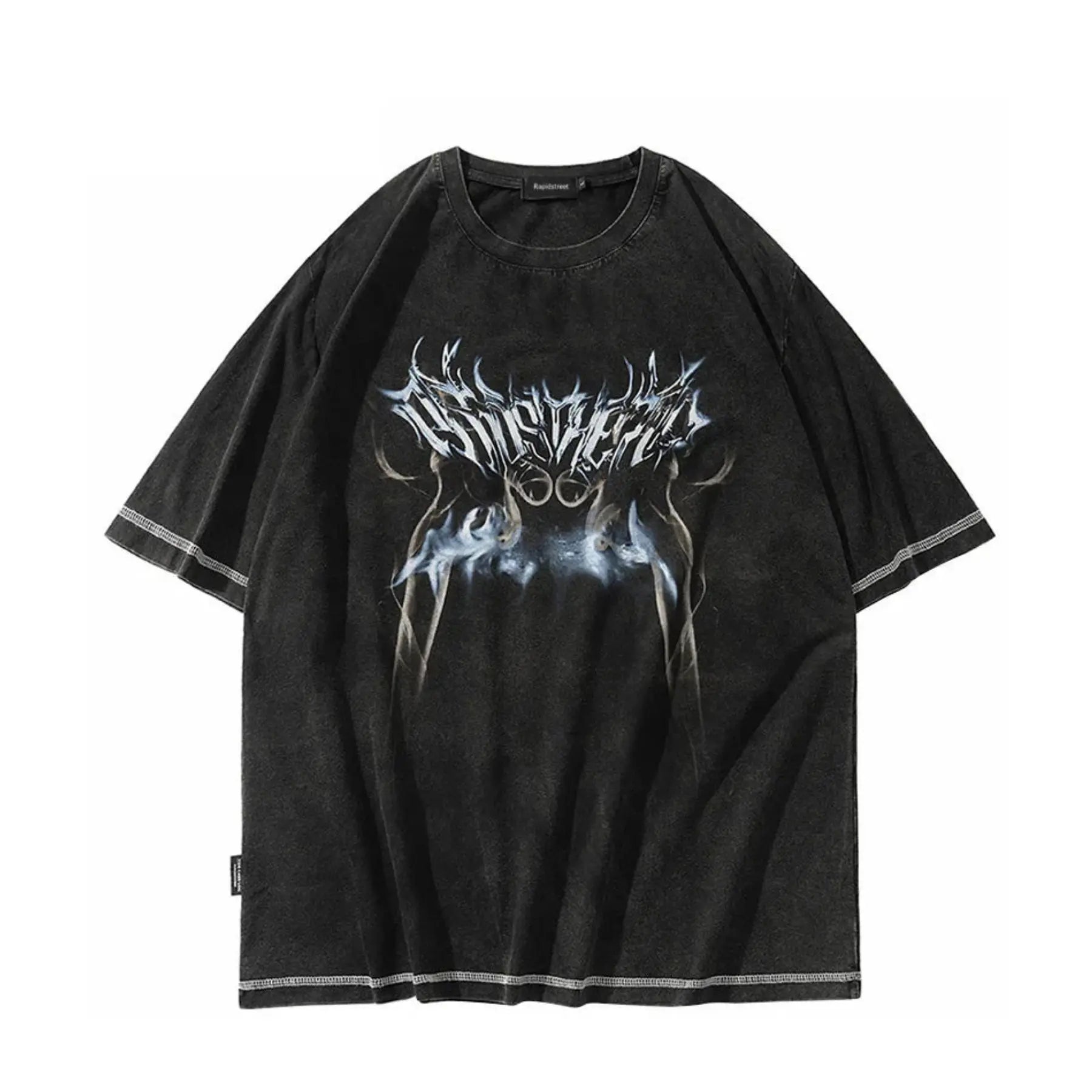 Oversized Washed Y2k Gothic Graphic Printed Tee - Hominus Denim