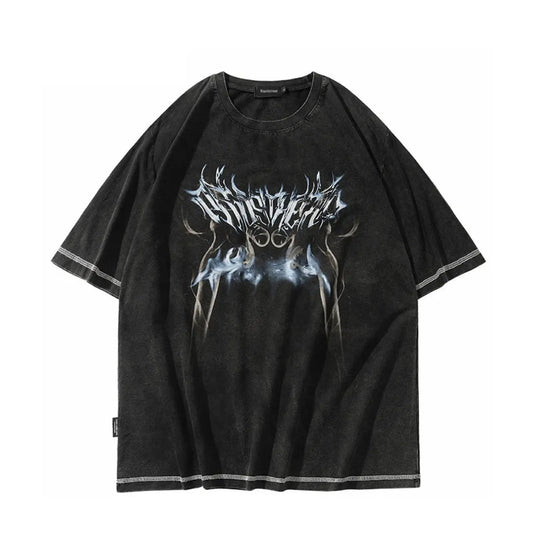 Oversized Washed Y2k Gothic Graphic Printed Tee