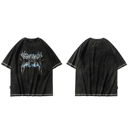 Oversized Washed Y2k Gothic Graphic Printed Tee