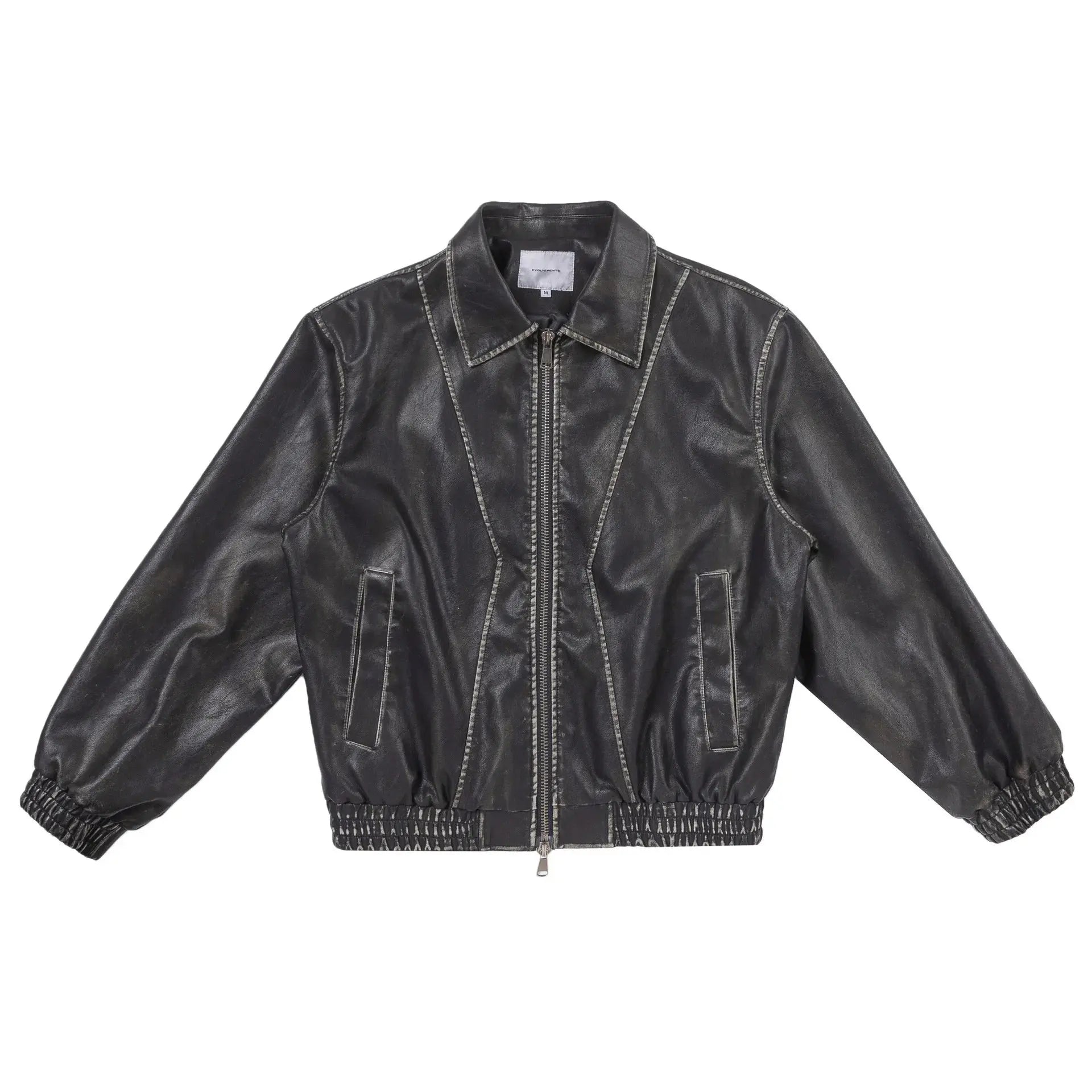 PFNW American Retro Punk Split Short Leather Biker Jackets Men's High Street Black PU Leather Jacket Coat 2025 Tide New 28W6106 Hominus Denim