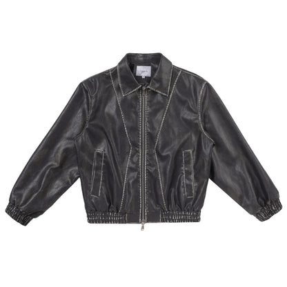 PFNW American Retro Punk Split Short Leather Biker Jackets Men's High Street Black PU Leather Jacket Coat 2025 Tide New 28W6106 Hominus Denim