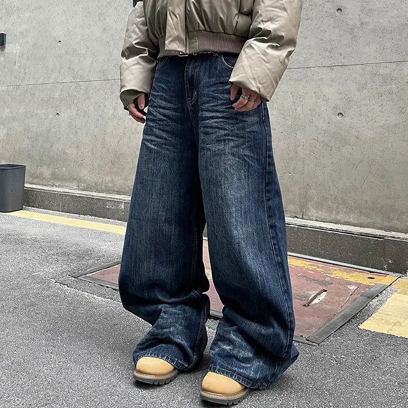 PFNW American Vintage Baggy Jeans Moustache Effect Design Straight Denim Trousers Men's Silhouette Wide Leg Pants Tide 12C2239 Hominus Denim