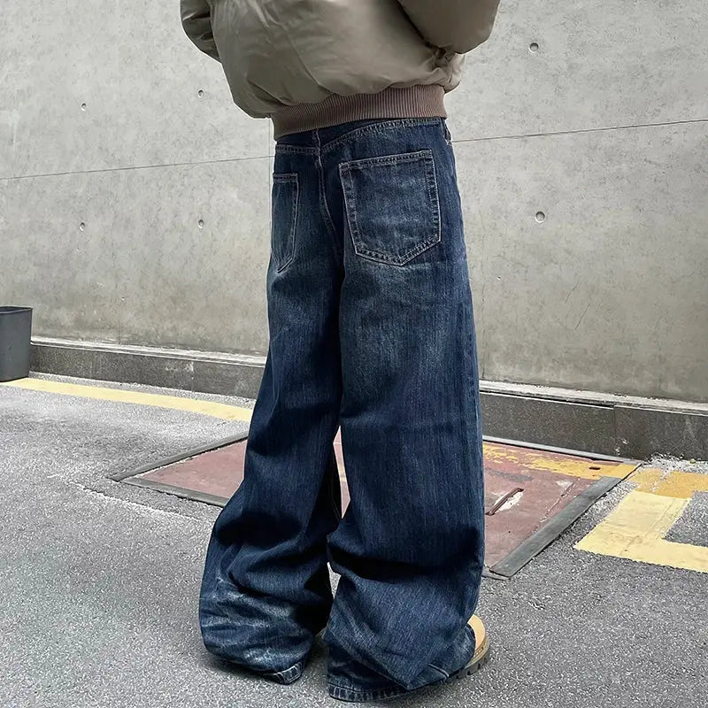 PFNW American Vintage Baggy Jeans Moustache Effect Design Straight Denim Trousers Men's Silhouette Wide Leg Pants Tide 12C2239 Hominus Denim