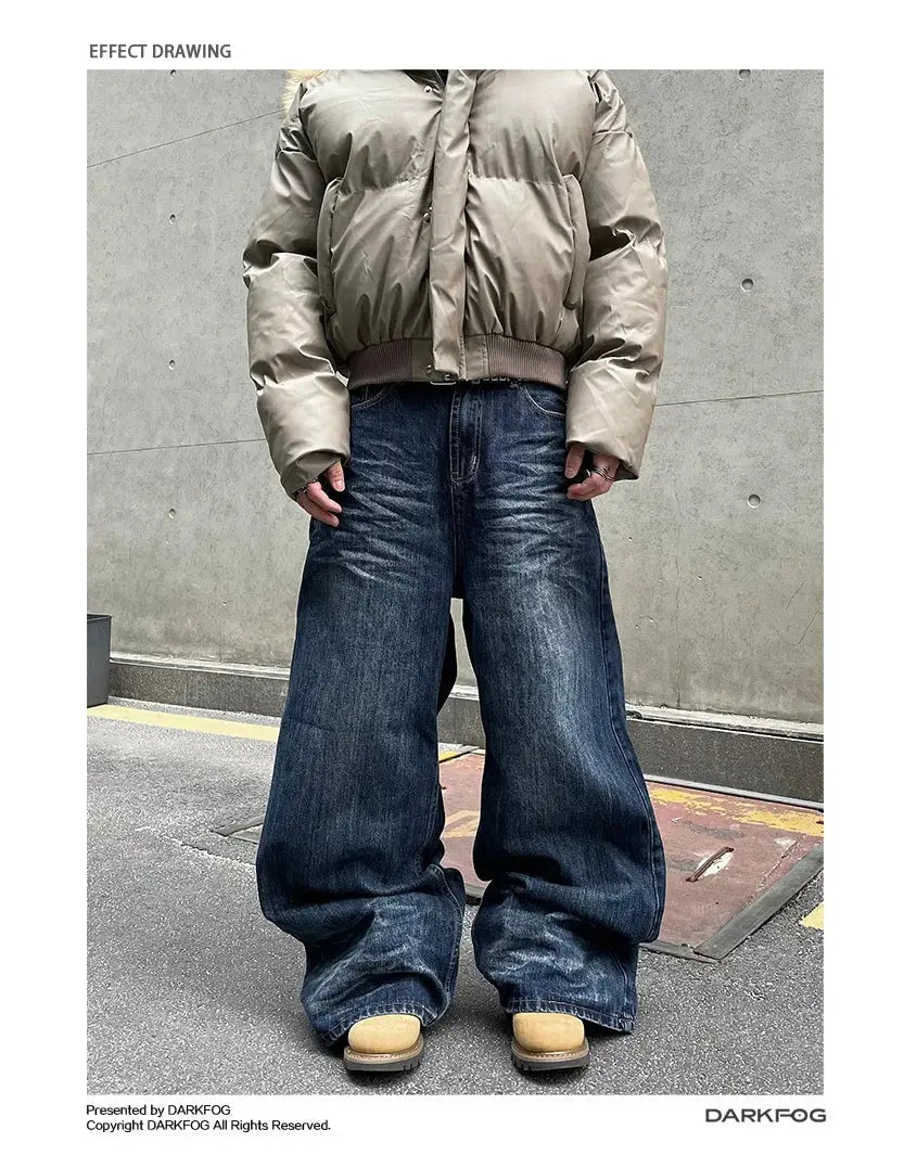 PFNW American Vintage Baggy Jeans Moustache Effect Design Straight Denim Trousers Men's Silhouette Wide Leg Pants Tide 12C2239 Hominus Denim