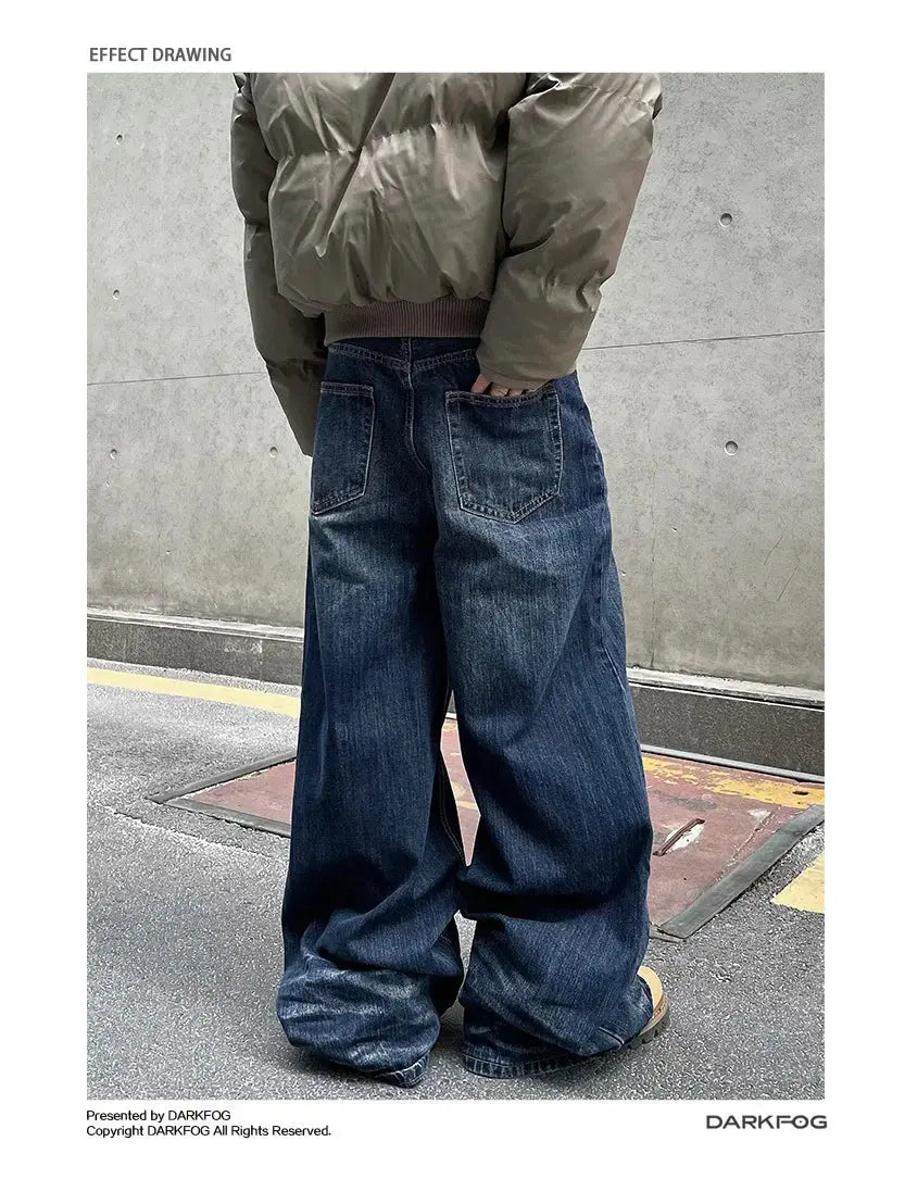 PFNW American Vintage Baggy Jeans Moustache Effect Design Straight Denim Trousers Men's Silhouette Wide Leg Pants Tide 12C2239 Hominus Denim