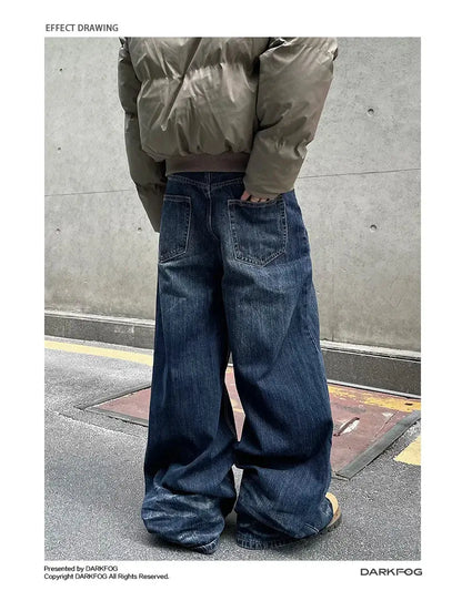 PFNW American Vintage Baggy Jeans Moustache Effect Design Straight Denim Trousers Men's Silhouette Wide Leg Pants Tide 12C2239 Hominus Denim