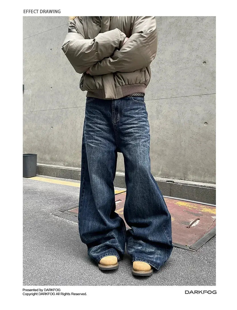 PFNW American Vintage Baggy Jeans Moustache Effect Design Straight Denim Trousers Men's Silhouette Wide Leg Pants Tide 12C2239 Hominus Denim