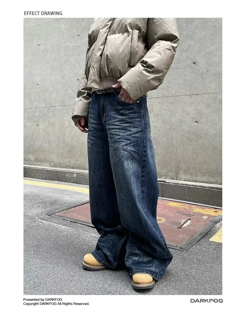 PFNW American Vintage Baggy Jeans Moustache Effect Design Straight Denim Trousers Men's Silhouette Wide Leg Pants Tide 12C2239 Hominus Denim