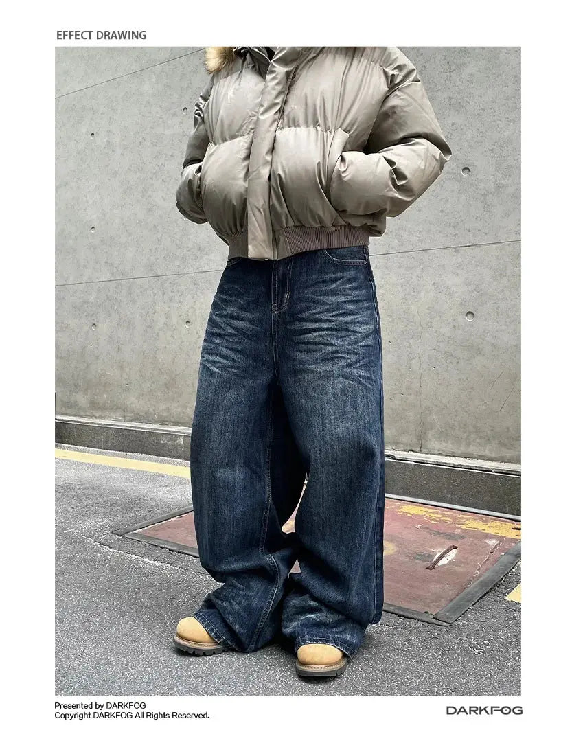 PFNW American Vintage Baggy Jeans Moustache Effect Design Straight Denim Trousers Men's Silhouette Wide Leg Pants Tide 12C2239 Hominus Denim