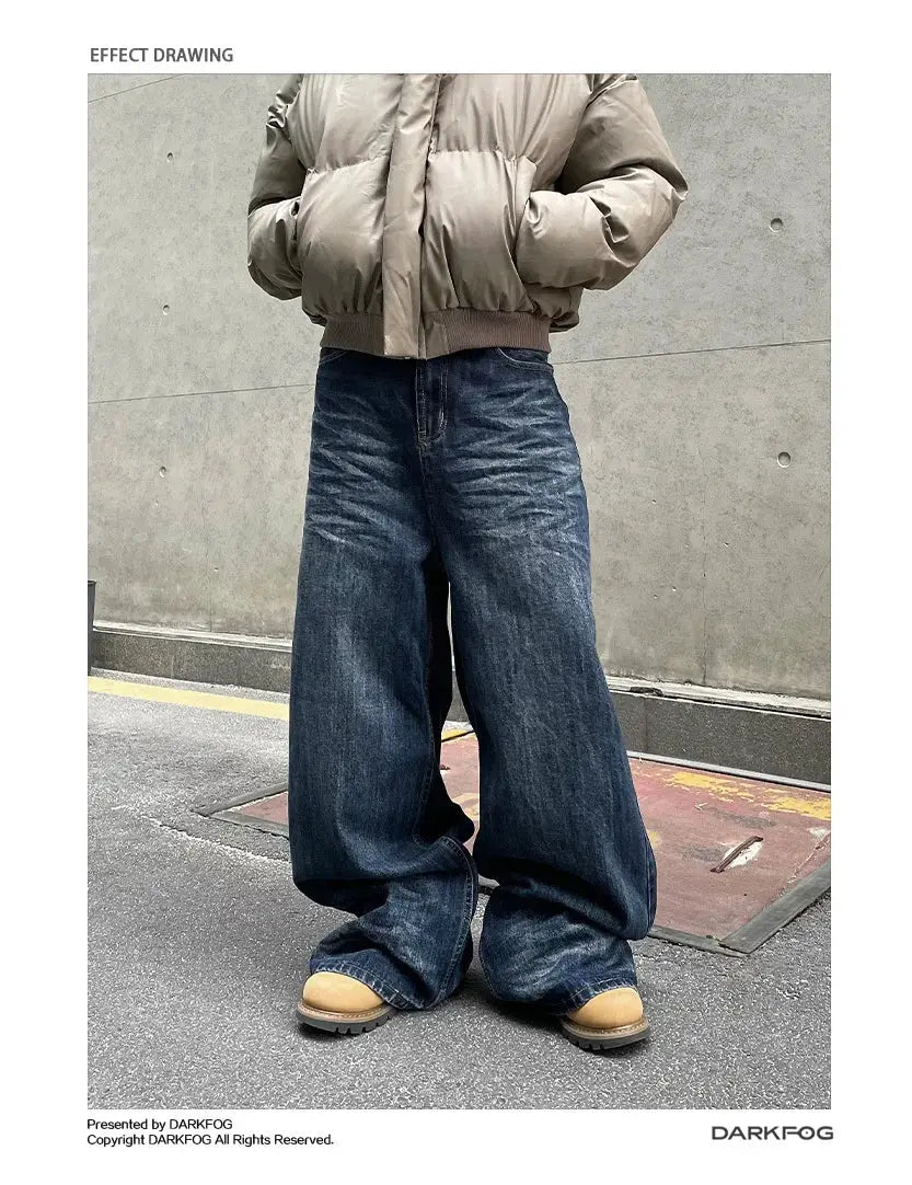PFNW American Vintage Baggy Jeans Moustache Effect Design Straight Denim Trousers Men's Silhouette Wide Leg Pants Tide 12C2239 Hominus Denim