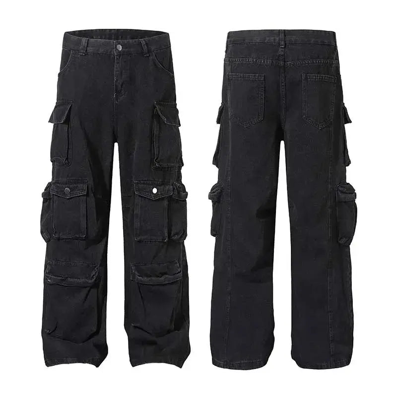 PFNW American Vintage Washed Distressed Men's Multi-pocket Workwear Baggy Jeans Niche Loose Straight Wide-leg Pants Tide 28W5702 Hominus Denim
