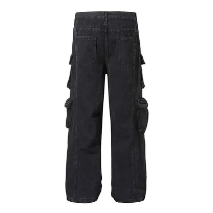 PFNW American Vintage Washed Distressed Men's Multi-pocket Workwear Baggy Jeans Niche Loose Straight Wide-leg Pants Tide 28W5702 Hominus Denim